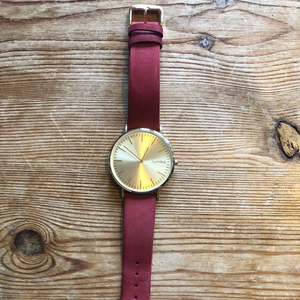 Burgundy Watch with Gold Face